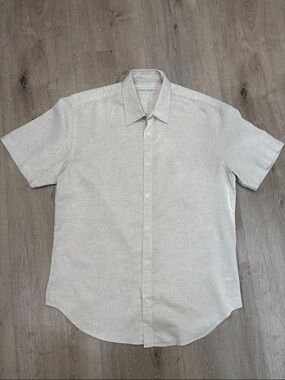 Coastaoro men’s linen blend tan short sleeve shirt medium